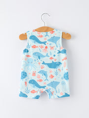 Marine Animal Smocking Embroidered Baby Boys' Romper