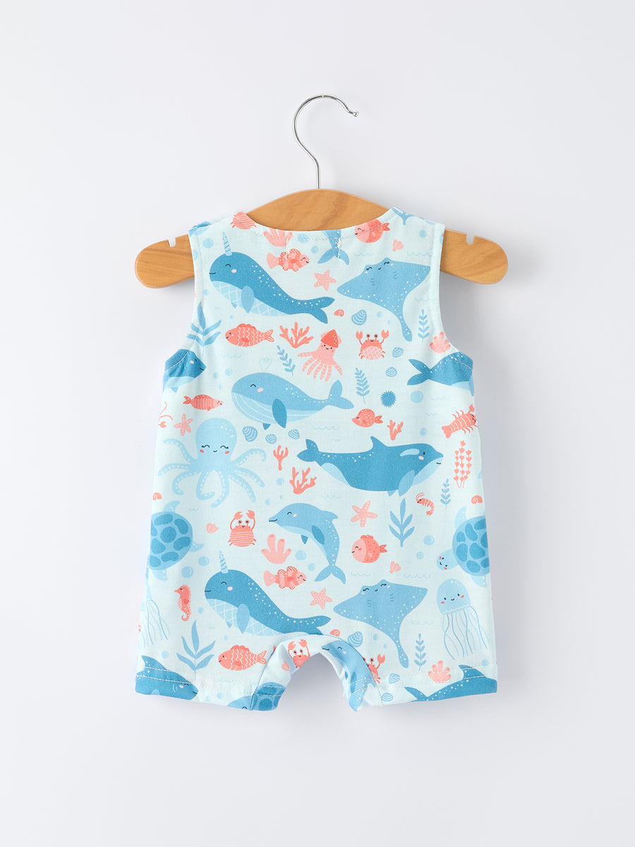 Marine Animal Smocking Embroidered Baby Boys' Romper