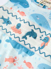 Marine Animal Smocking Embroidered Baby Boys' Romper
