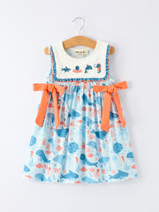Marine Animal Embroidered Girls Dress