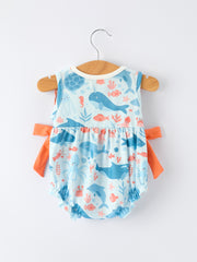 Marine Animal Embroidered Baby Girl Romper