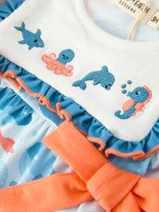 Marine Animal Embroidered Baby Girl Romper