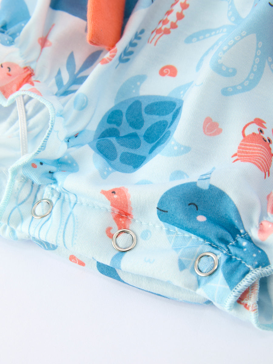 Marine Animal Embroidered Baby Girl Romper