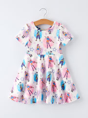 Summer Pop Star Print Girl Twirly Short Sleeves Dress