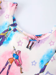 Summer Pop Star Print Girl Twirly Short Sleeves Dress