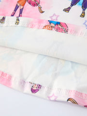 Summer Pop Star Print Girl Twirly Short Sleeves Dress