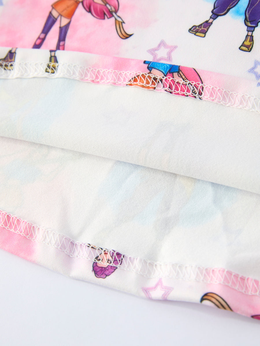 Summer Pop Star Print Girl Twirly Short Sleeves Dress