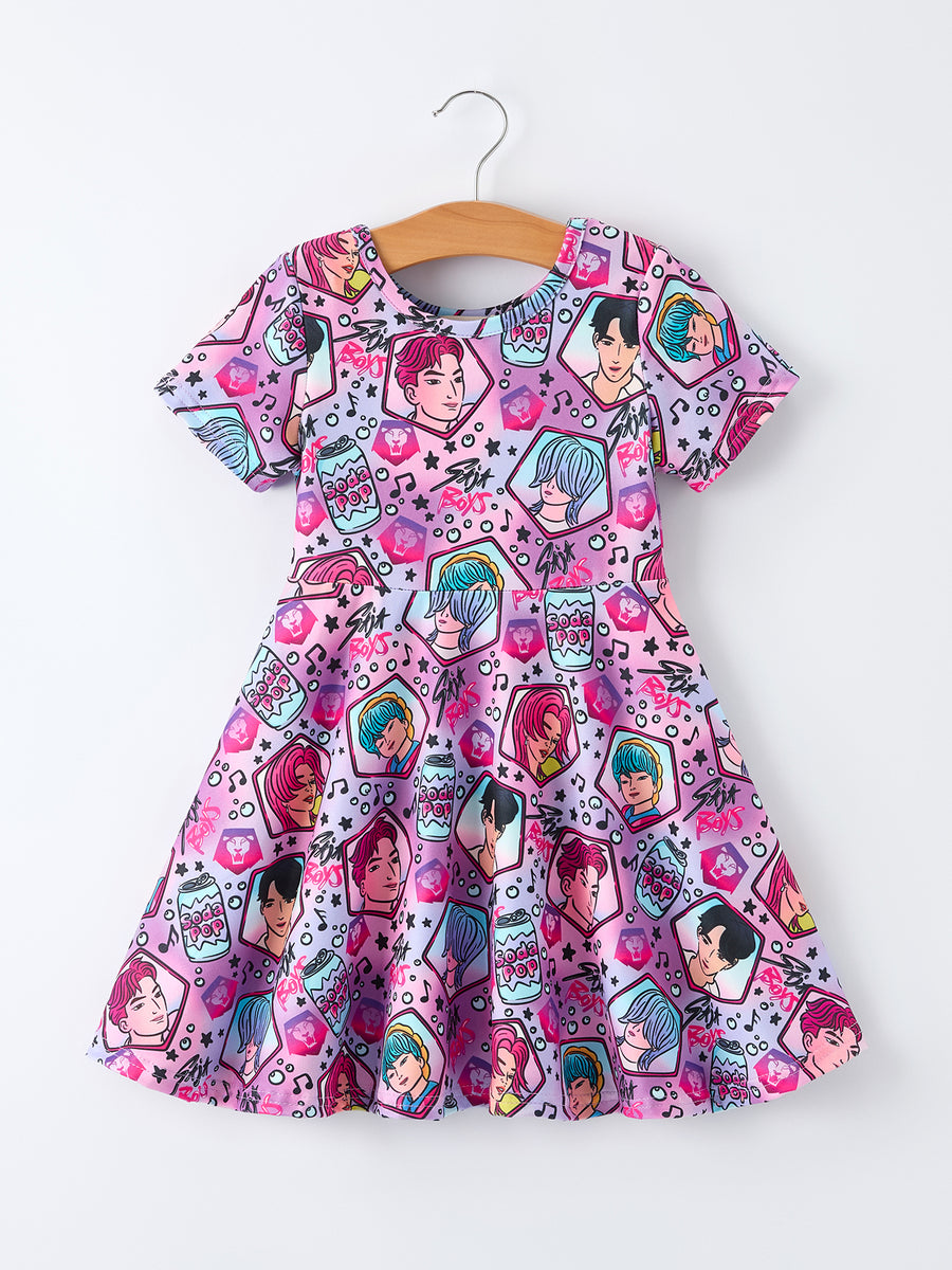 Summer Pop Star Print Purple Girl Twirly Dress