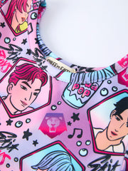 Summer Pop Star Print Purple Girl Twirly Dress