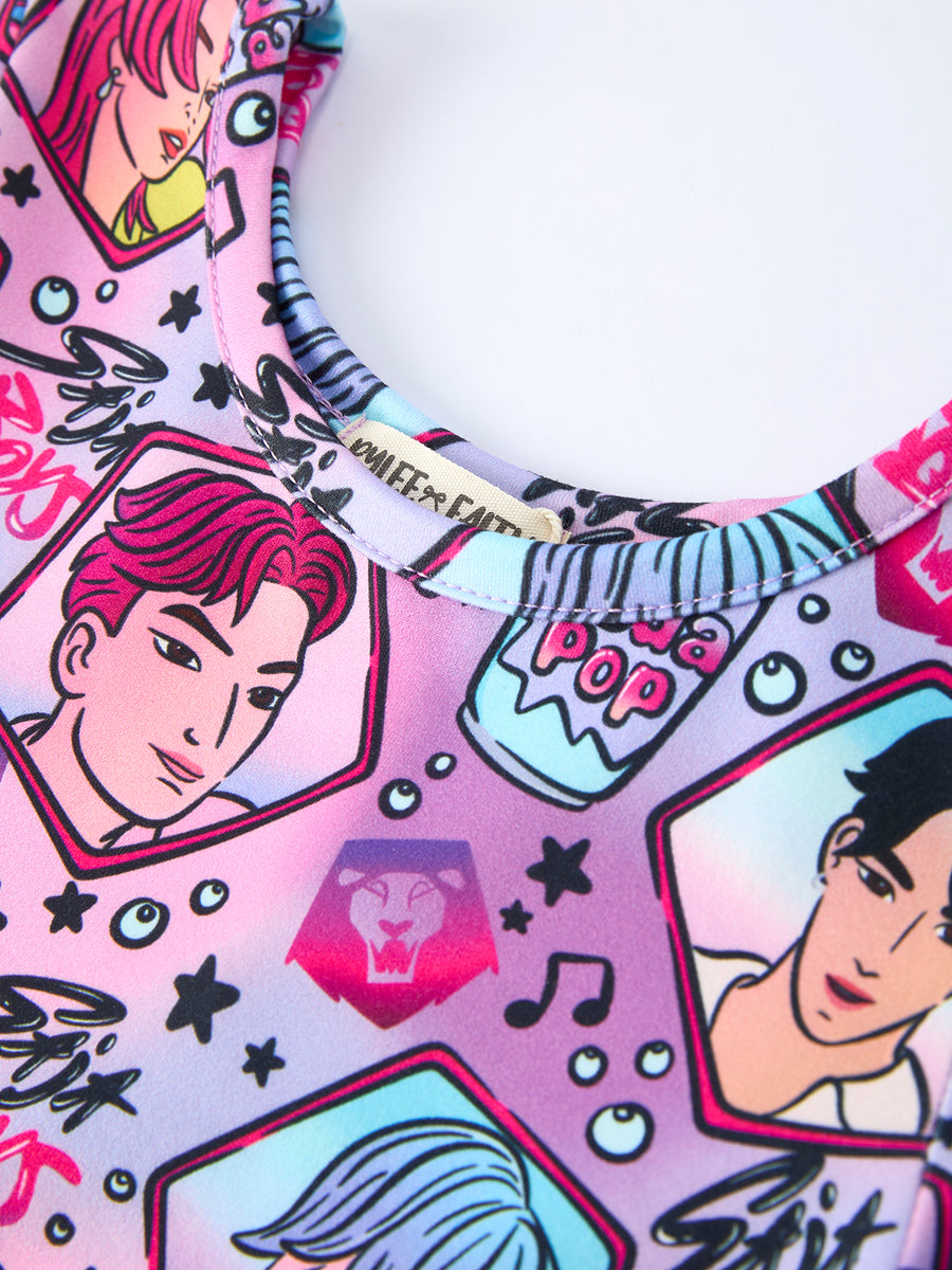 Summer Pop Star Print Purple Girl Twirly Dress