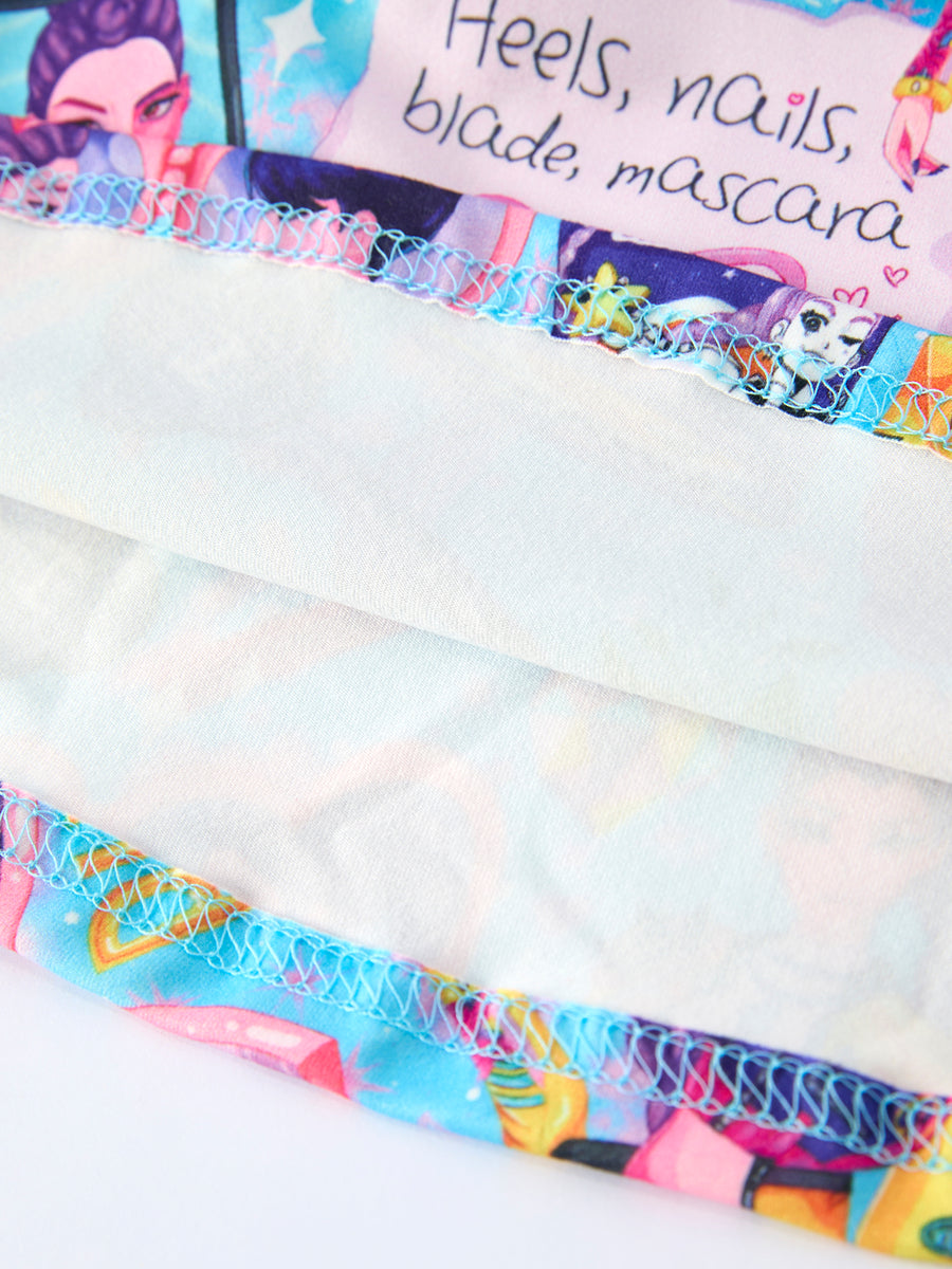 Blue Summer Pop Star Print Girl Twirly Short Sleeve Dress