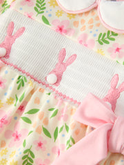 Easter Bunny Embroidery Smocking Cute Baby Girl Romper