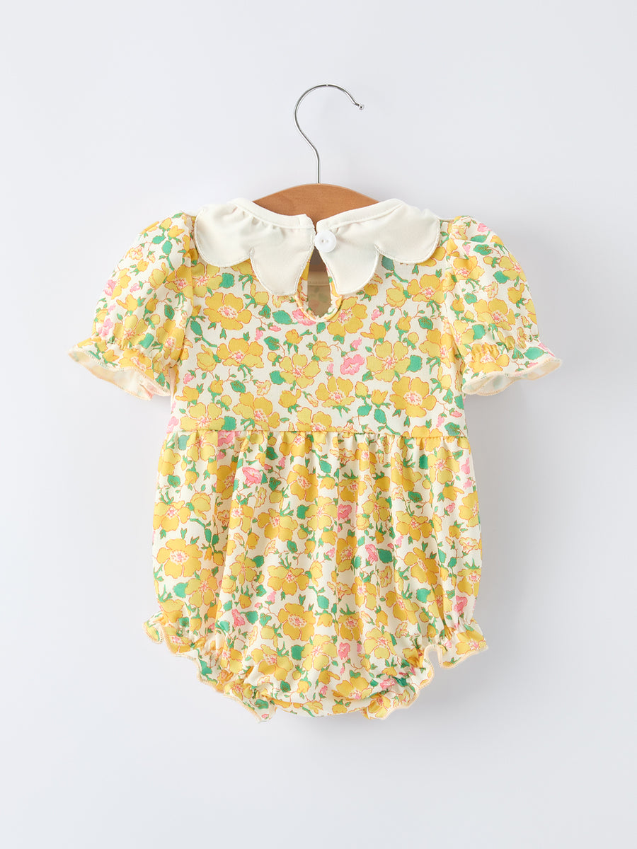 Easter Yellow Chick Embroidery Floral Baby Girl Romper