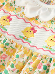 Easter Yellow Chick Embroidery Floral Baby Girl Romper