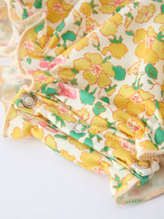 Easter Yellow Chick Embroidery Floral Baby Girl Romper