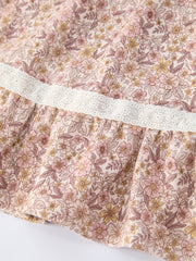 Summer Organic Cotton Floral Girls Bow Spaghetti Strap Ruffle Dress