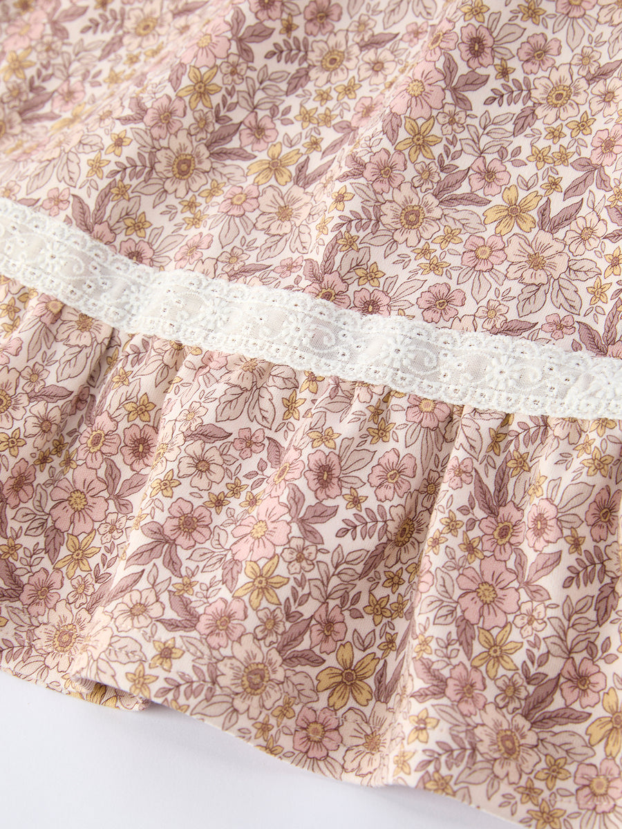 Summer Organic Cotton Floral Girls Bow Spaghetti Strap Ruffle Dress