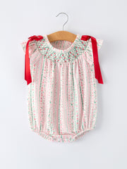 Pink Spring Floral Smocked Baby Girl Romper