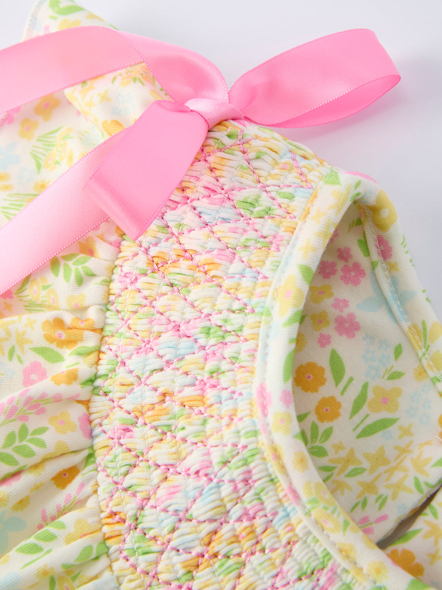 Spring Floral Smocked Girl Dress