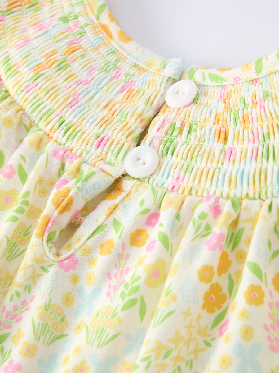 Spring Floral Smocked Girl Dress