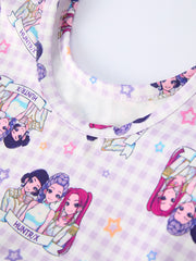 Purple Plaid Print Short Sleeve Girl Jumpsuit