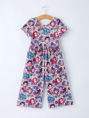 Summer Girls Print Short Sleeve Jumpsuit