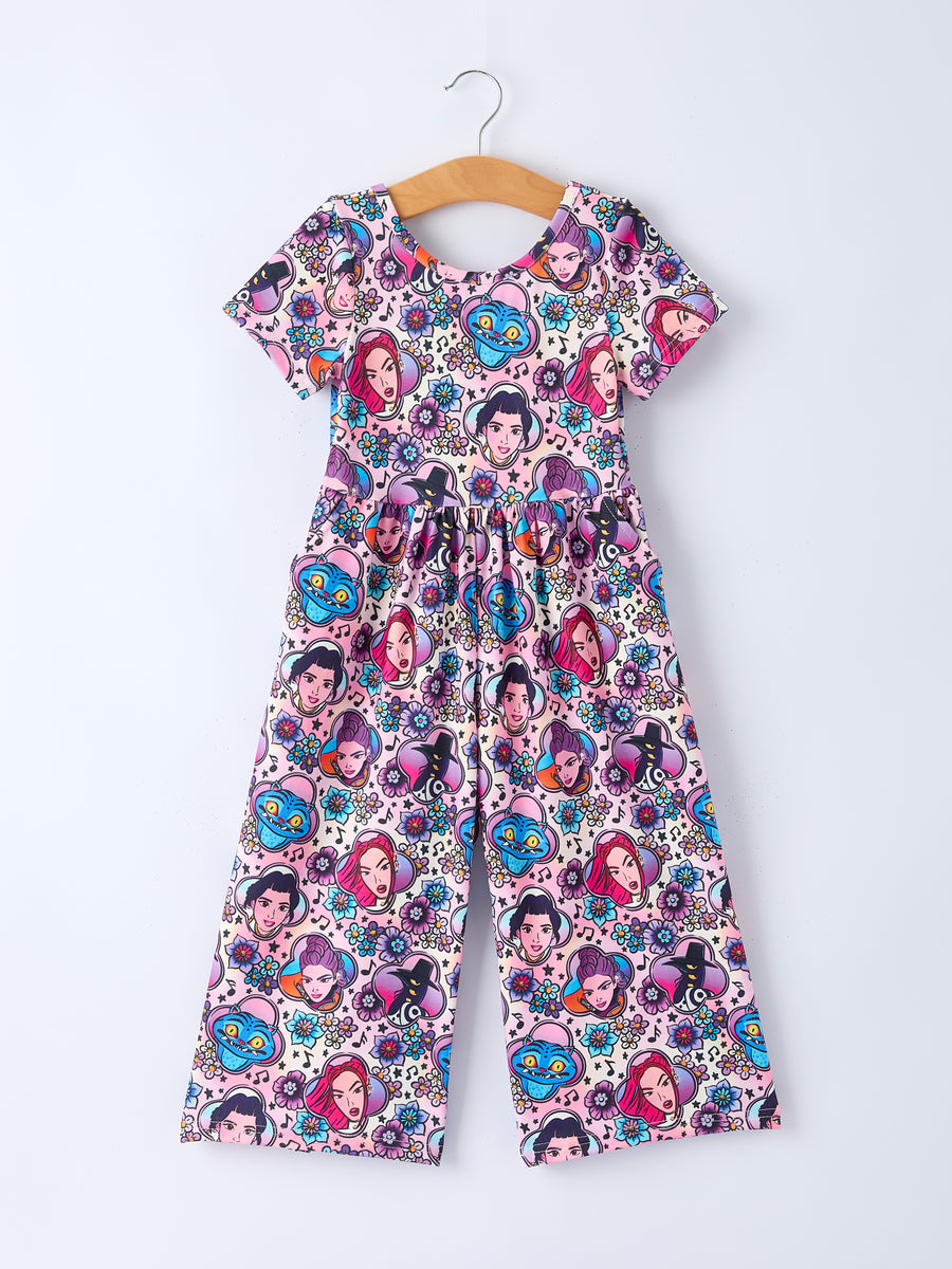 Summer Girls Print Short Sleeve Jumpsuit