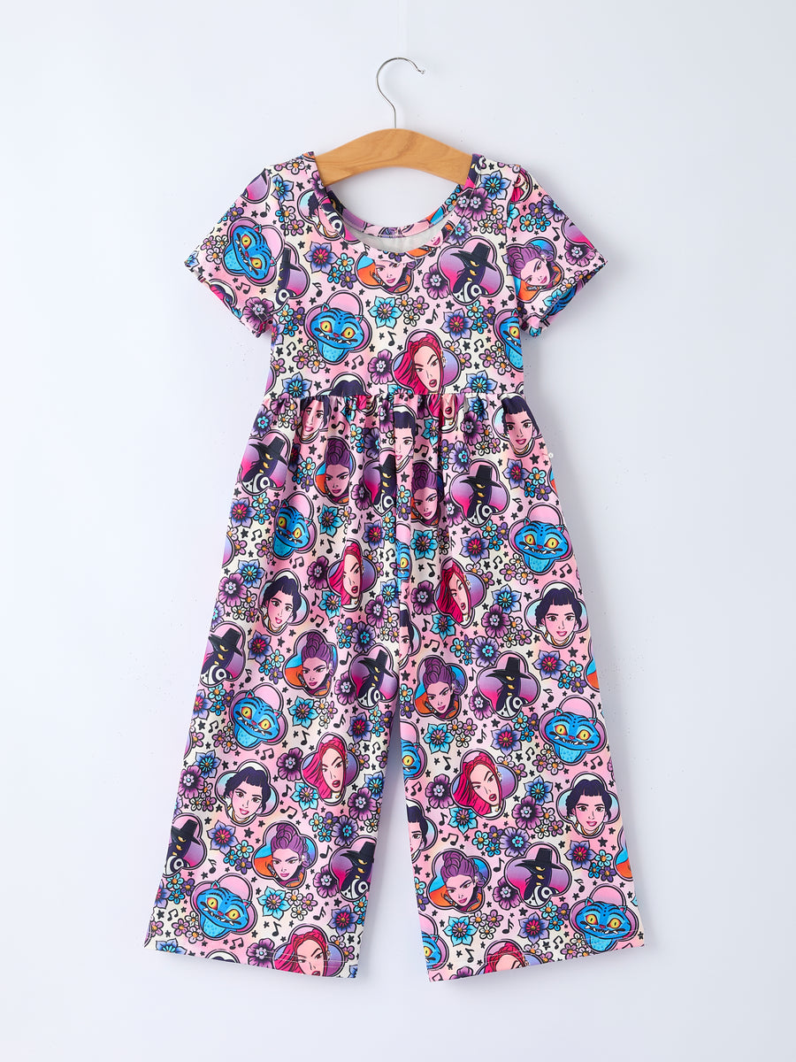 Summer Girls Print Short Sleeve Jumpsuit