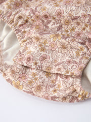 Summer Organic Cotton Floral Bow Spaghetti Strap Baby Girls Romper with Headband