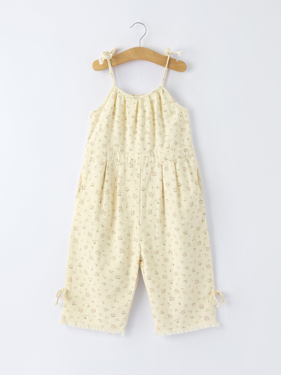 Floral Baby Girl Sleeveless Jumpsuit with Pockets