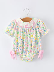 Easter Bunny Embroidered Pom-Pom Short-Sleeved  Girls Romper