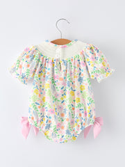 Easter Bunny Embroidered Pom-Pom Short-Sleeved  Girls Romper