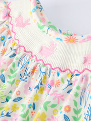 Easter Bunny Embroidered Pom-Pom Short-Sleeved  Girls Romper