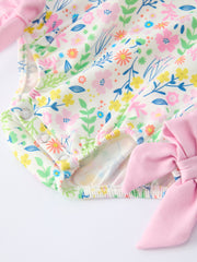 Easter Bunny Embroidered Pom-Pom Short-Sleeved  Girls Romper