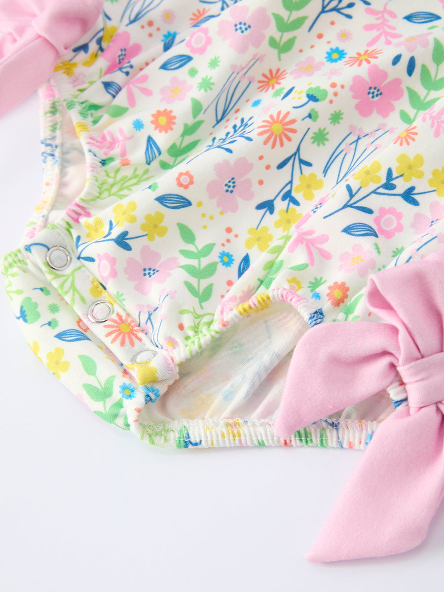 Easter Bunny Embroidered Pom-Pom Short-Sleeved  Girls Romper