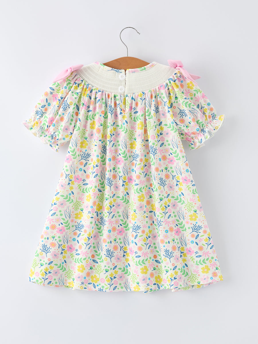 Easter Bunny Embroidered Pom-Pom Short-Sleeved  Girls Dress