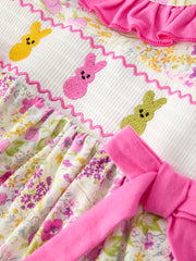 Easter Pink Bunny Embroidered Floral Long-Sleeved Girl Bloomer Set