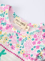 Easter Colorful Floral Bunny Bow Smocking Embroidery Baby Girl Romper