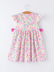 Easter Colorful Floral Bunny Bow Smocking Embroidery Girl Dress