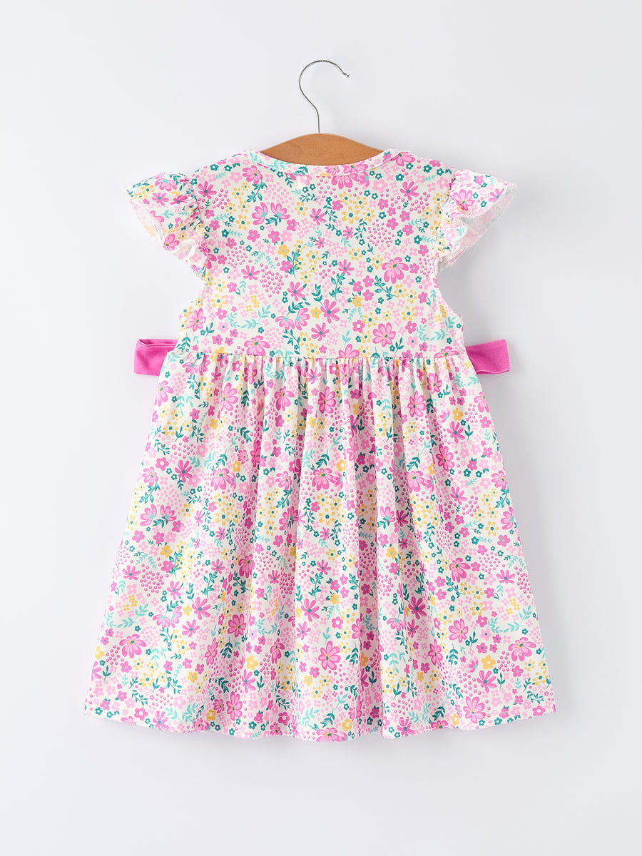 Easter Colorful Floral Bunny Bow Smocking Embroidery Girl Dress
