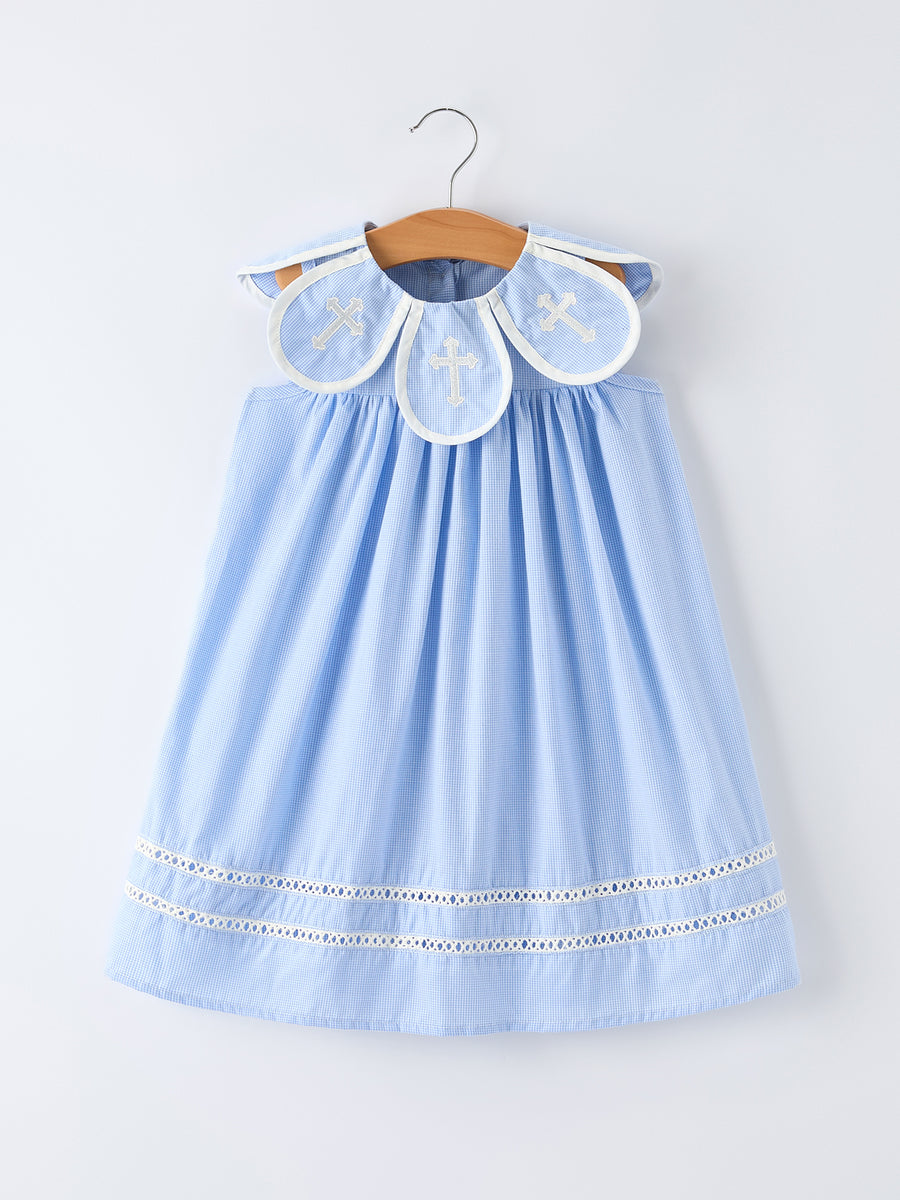 Blue Petal Peter Pan Collar Bishop Christening Girls Dress 4 Blue Petal Peter Pan Collar Bishop Christening Girls Dress 4