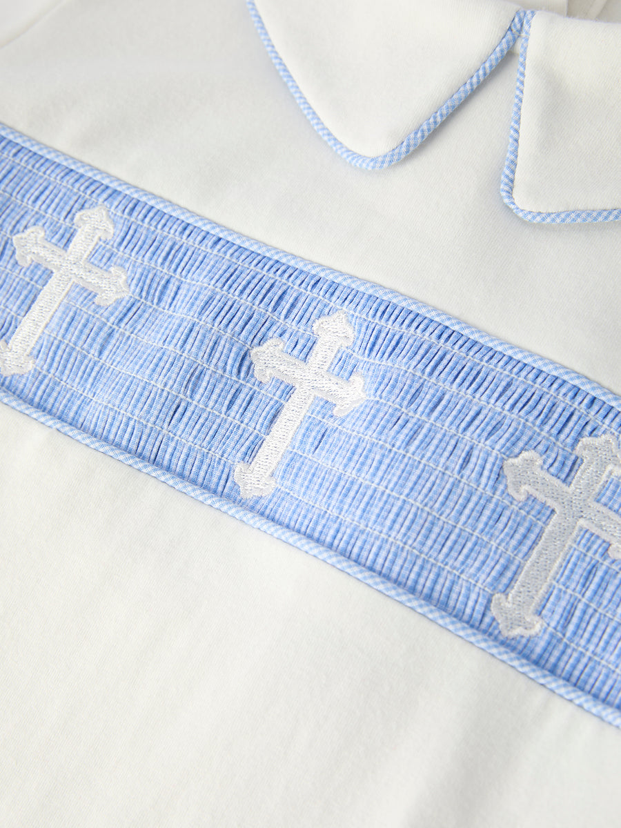 Blue Smocked Church Christ Bishop Christening Toddler Boys'Set