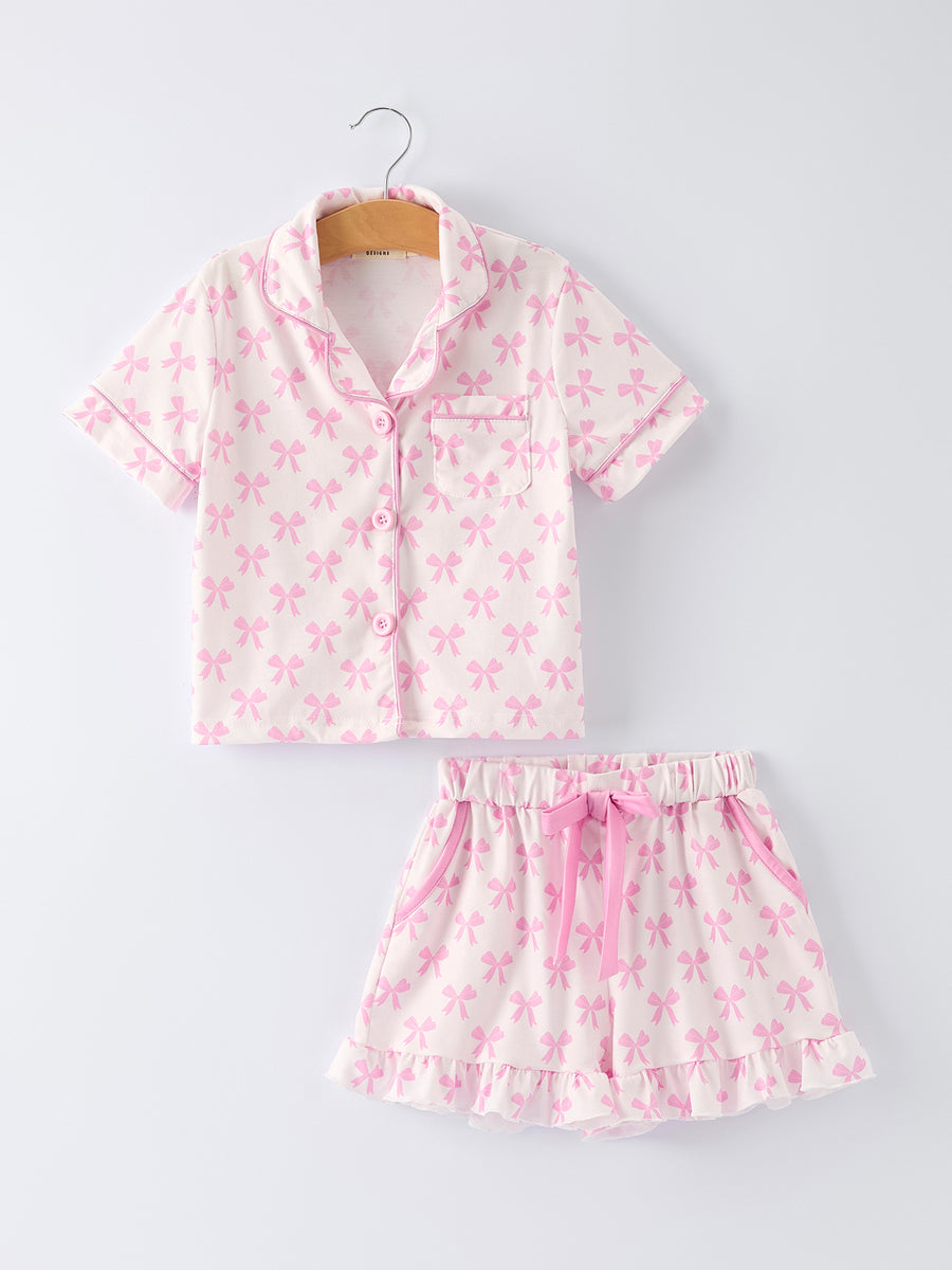 Mommy & Me Pink Bow Print Ruffle Pajama Set