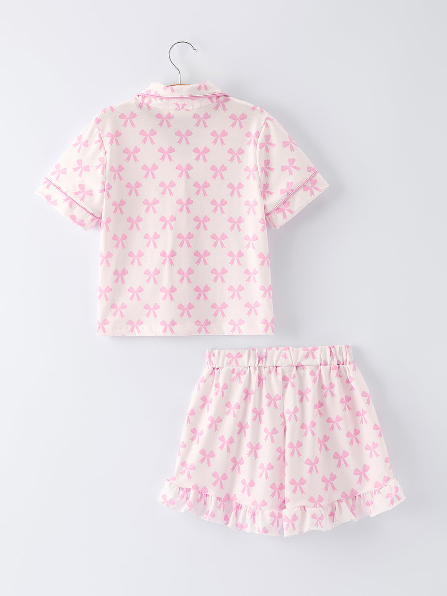 Mommy & Me Pink Bow Print Ruffle Pajama Set