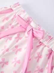 Mommy & Me Pink Bow Print Ruffle Pajama Set