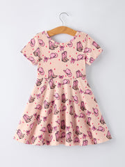 Western Print Girl Short Sleeve Dress