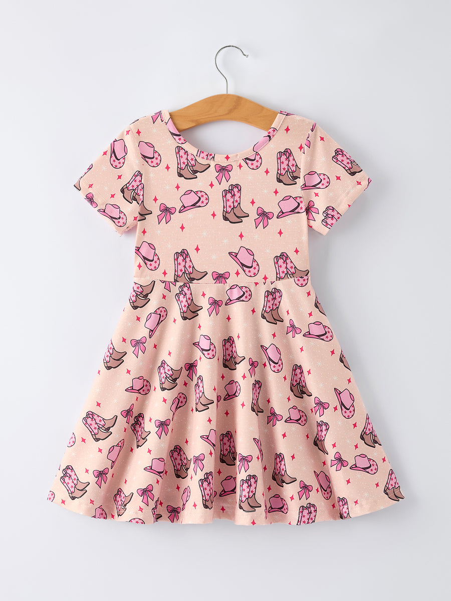 Western Print Girl Short Sleeve Dress