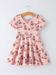 Western Print Girl Short Sleeve Dress