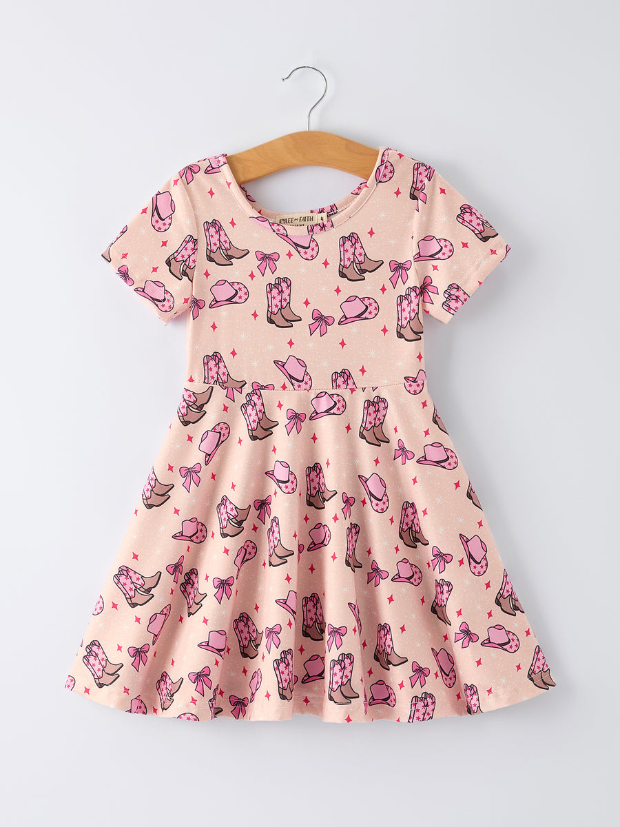 Western Print Girl Short Sleeve Dress