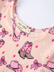 Western Print Girl Short Sleeve Dress